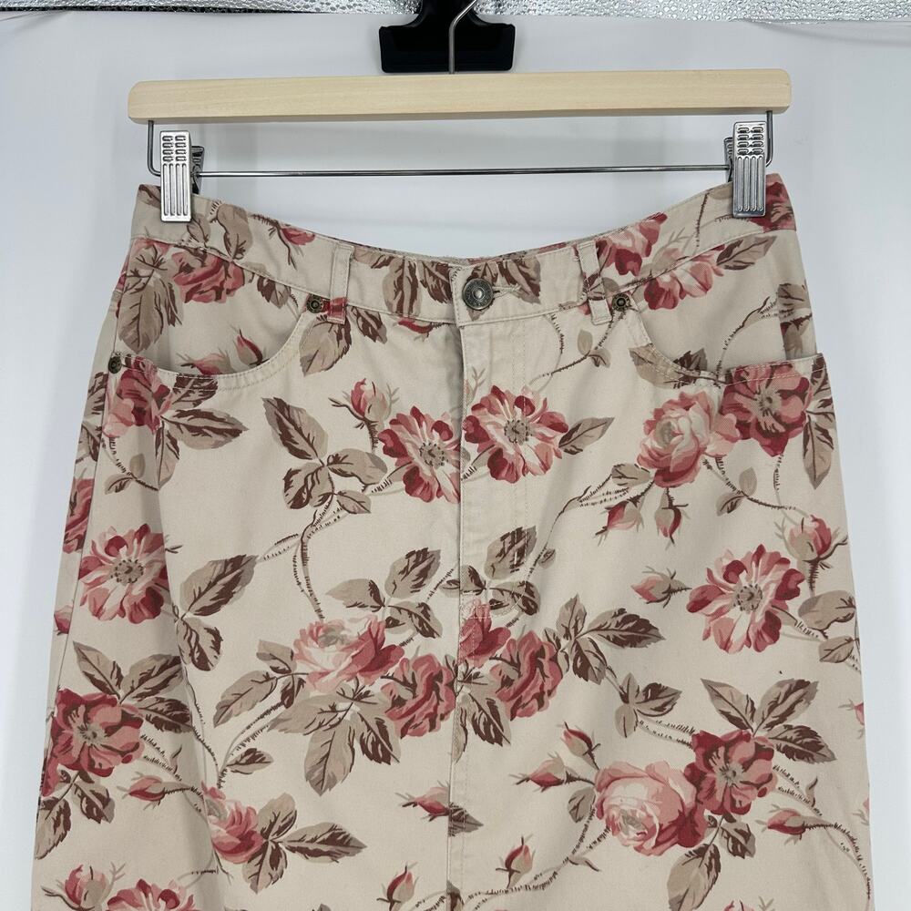 Vintage 90s Eddie Bauer Midi Skirt Size 10 Floral Cream Red Equestrian Preppy - Picture 10 of 10